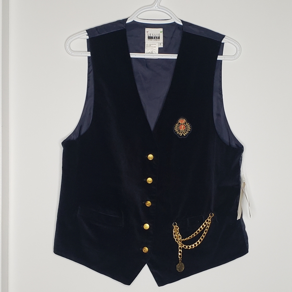 Leslie Fay Vintage Velvet Vest With Embroidery & Gold Hardware